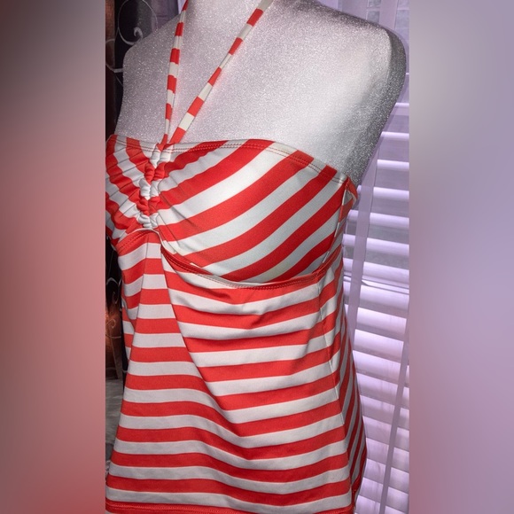 Mossimo Women’s Orange and White Striped Halter Spaghetti Strap Tankini M EUC - Picture 7 of 16